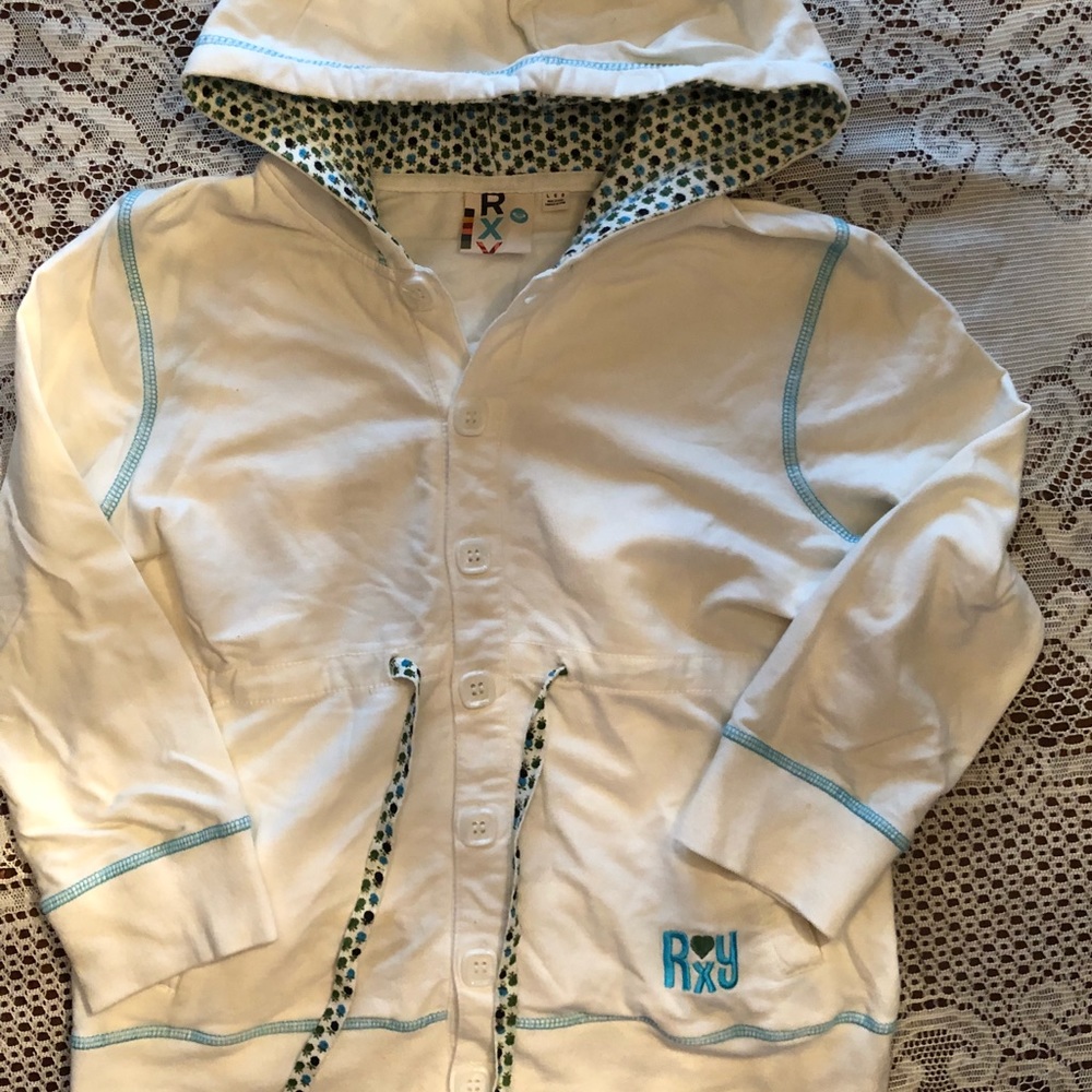 Y2K Roxy button-front 3/4 sleeve hoodie